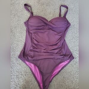 Liz Claiborne Purple Ruched Flatering  One Piece Swimsuit